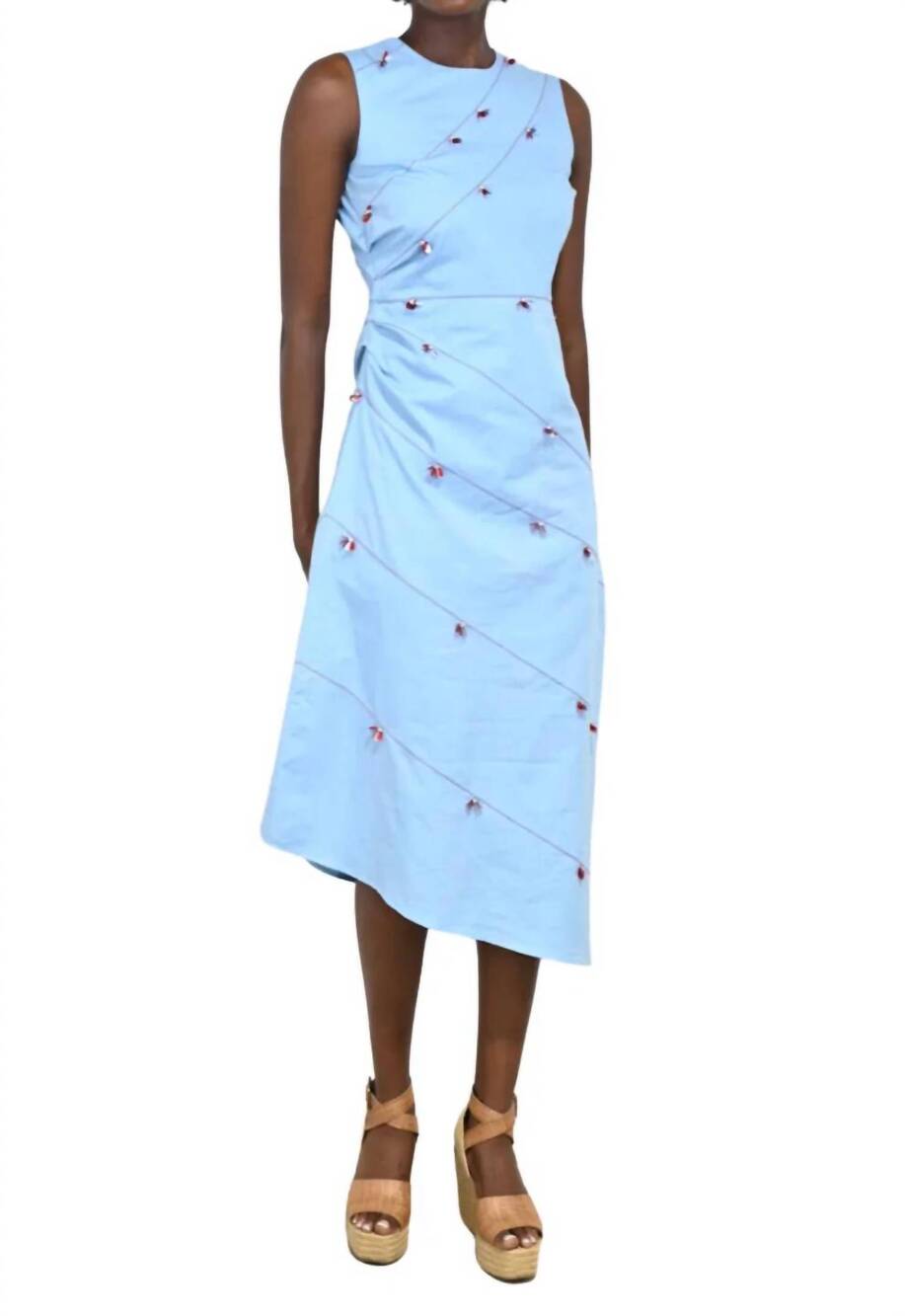 NEW NEVER A WALLFLOWER poppy beaded long dress in blue
